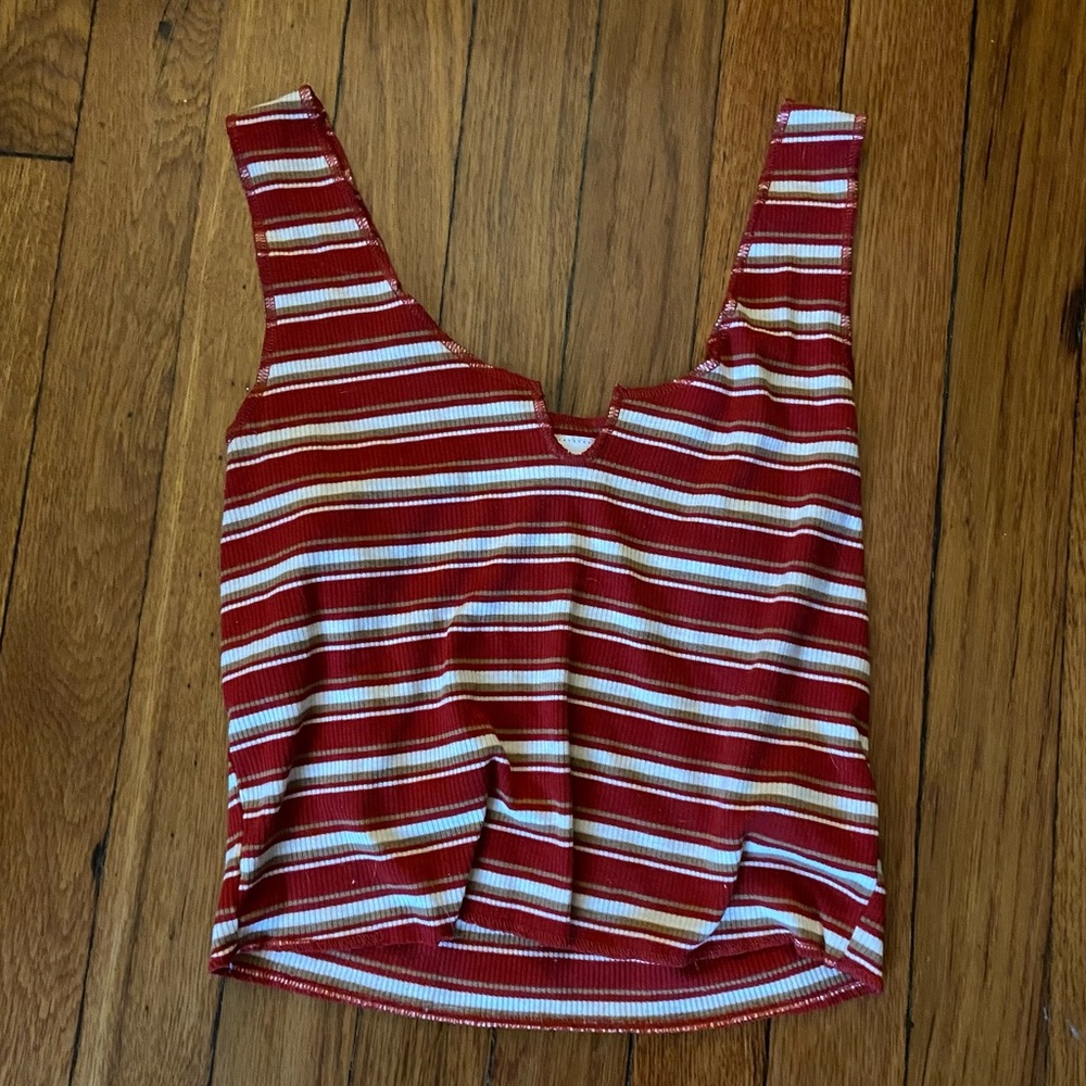 Red Striped Cropped Tank